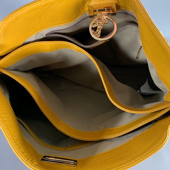 VERSACE COLLECTION Mustard Yellow Pebble Grain Leather Shoulder Bag - Picture 6 of 10